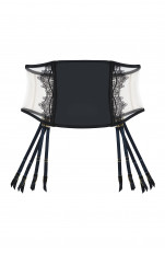 Wren - Suspender Belt - Waspie (Black Illusion Mesh and Satin)